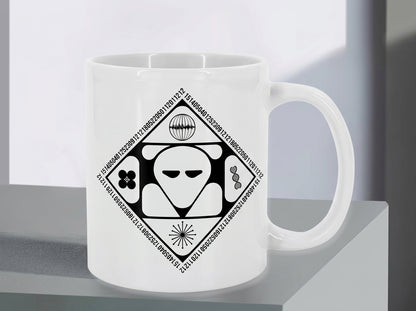 Alien Sacred Geometry Sci-Fi Emblem Ceramic Coffee Mug 11oz Premium White Mystical Graphic Cup
