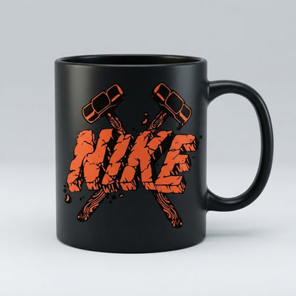 Nike Inspired Orange Stone Carved Crossed Hammers Graphic Waterproof Vinyl Sticker - Bold Streetwear Decal for Black & White Mugs