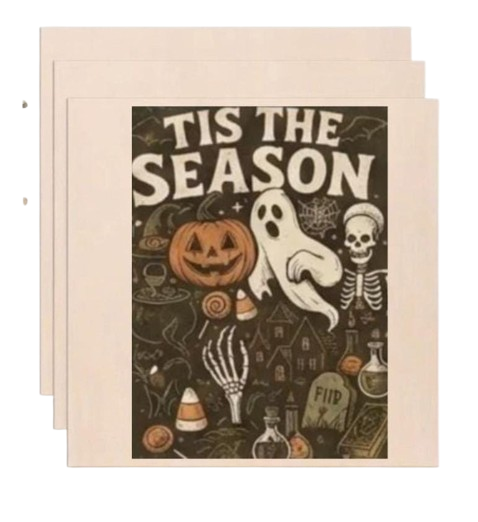 Spooky Halloween Wooden Art Print – Vintage Ghost, Pumpkin & Witchy Wall Decor