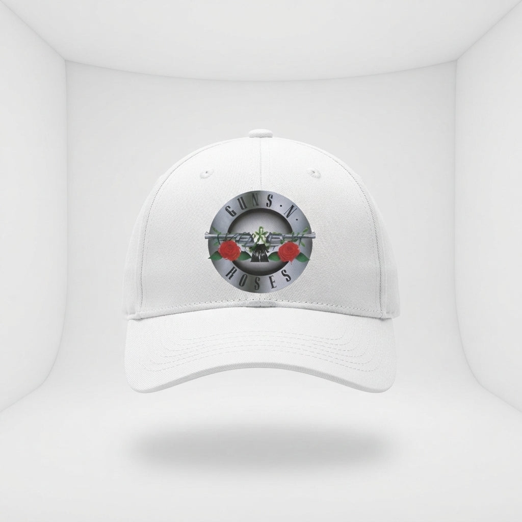 Guns N' Roses Classic Bullet Logo Graphic Baseball Cap - Hard Rock Band Cap (Black & White)