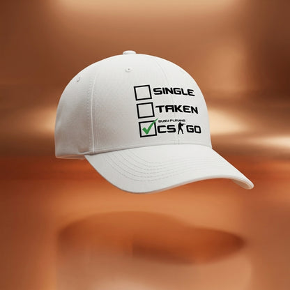 Single Taken Busy Playing CS:GO Funny Gaming Baseball Cap - Gamer Graphic Cap (White)
