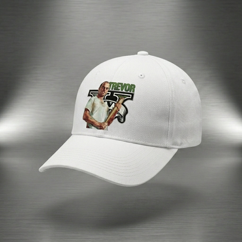 GTA V Trevor Philips Graphic Baseball Cap - GTA 5 Gaming Cap (White & Black)