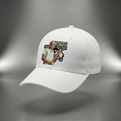 GTA V Trevor Philips Graphic Baseball Cap - GTA 5 Gaming Cap (White & Black)
