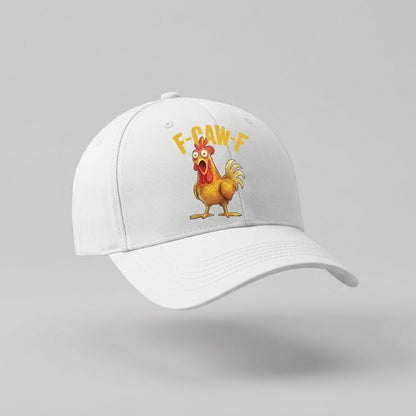 F-CAW-F Screaming Chicken Funny Graphic Baseball Cap - Humorous Quote Cap (Black & White)