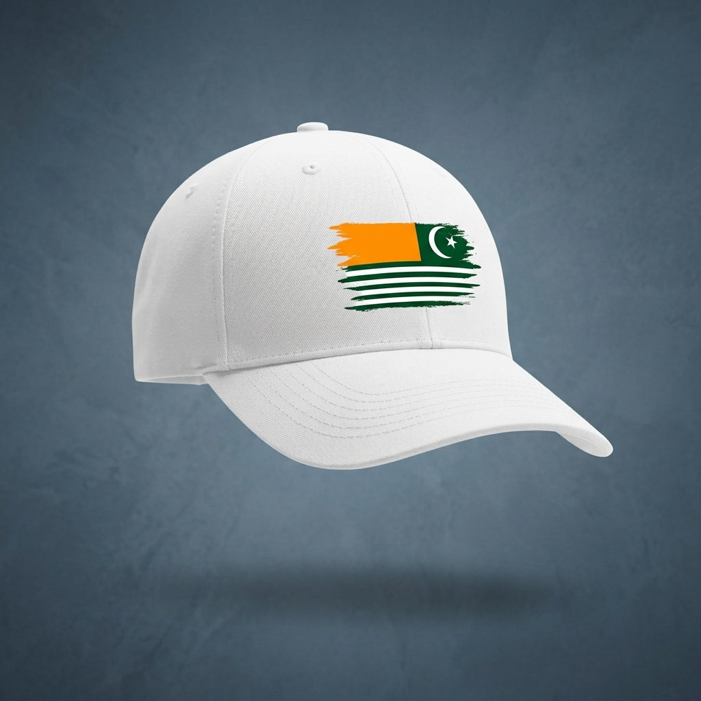 Azad Kashmir Flag Brush Stroke Graphic Baseball Cap - Patriotic AJK Cap (White & Black)