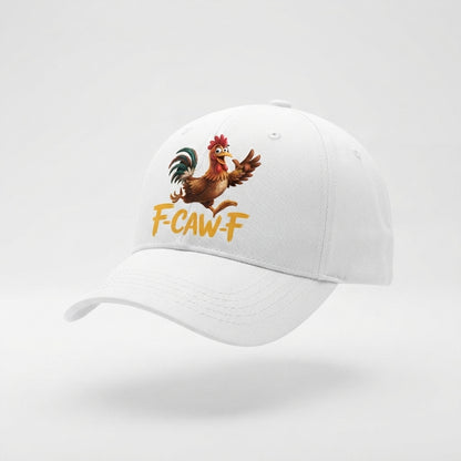 F-CAW-F Rooster Graphic Baseball Cap - Funny Animal Sound Meme Cap (Black & White)