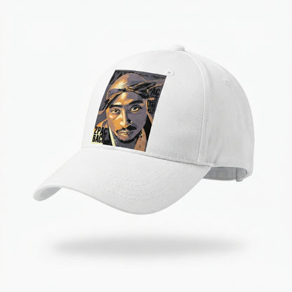 Tupac 2Pac Back Hip Hop Legend Portrait Graphic Baseball Cap - Vintage Rap Cap (White)