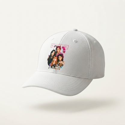 BLACKPINK K-Pop Girl Group Graphic Baseball Cap - Kpop Band Merch Cap (White)
