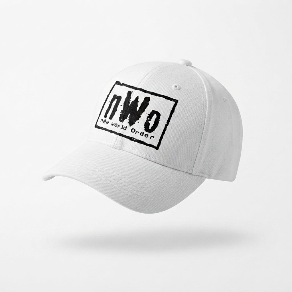 nWo New World Order Box Logo Graphic Baseball Cap - Wrestling Retro Cap (White)
