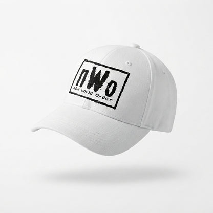nWo New World Order Box Logo Graphic Baseball Cap - Wrestling Retro Cap (White)