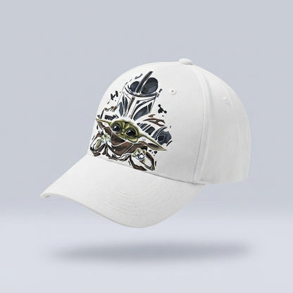 Star Wars Mandalorian & Grogu Baby Yoda Graphic Baseball Cap - Sci-Fi Fan Cap (White)