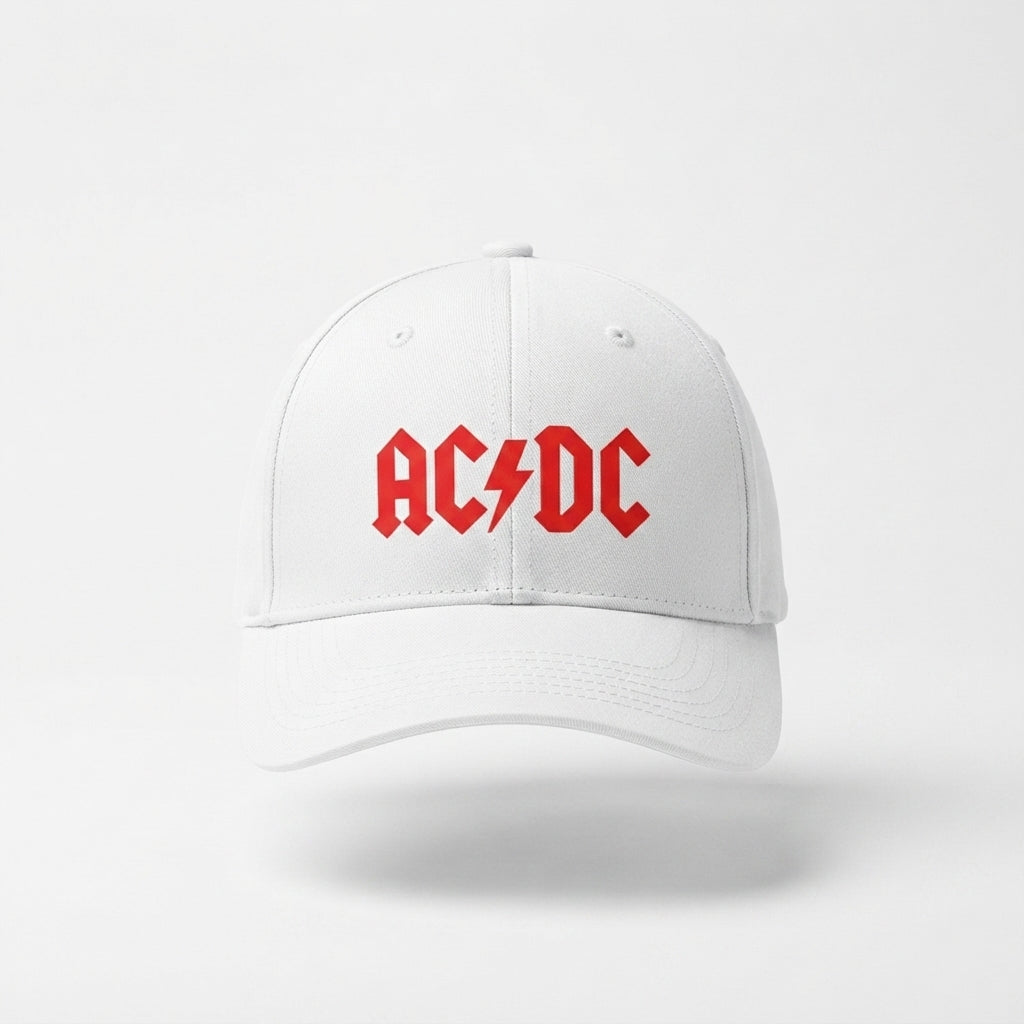 AC/DC Classic Red Logo Graphic Baseball Cap - Heavy Metal Rock Band Cap (Black & White)
