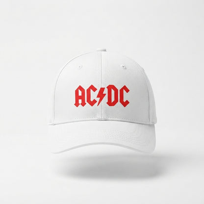 AC/DC Classic Red Logo Graphic Baseball Cap - Heavy Metal Rock Band Cap (Black & White)