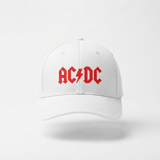 AC/DC Classic Red Logo Graphic Baseball Cap - Heavy Metal Rock Band Cap (Black & White)