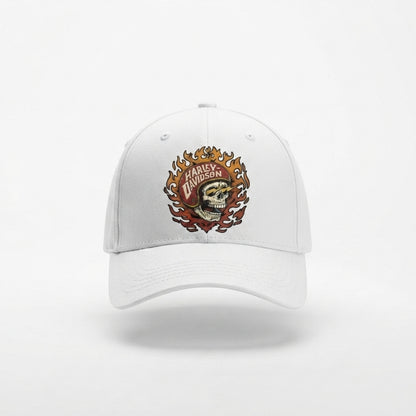 Harley Davidson Flaming Skull Helmet Graphic Baseball Cap - Biker Cap (Black & White)