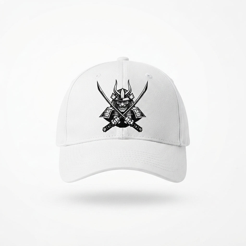 Japanese Samurai Horseback Warrior Graphic Baseball Cap - Martial Arts Culture Cap (White)