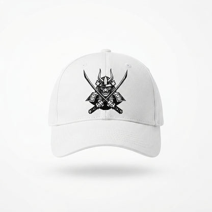 Japanese Samurai Horseback Warrior Graphic Baseball Cap - Martial Arts Culture Cap (White)