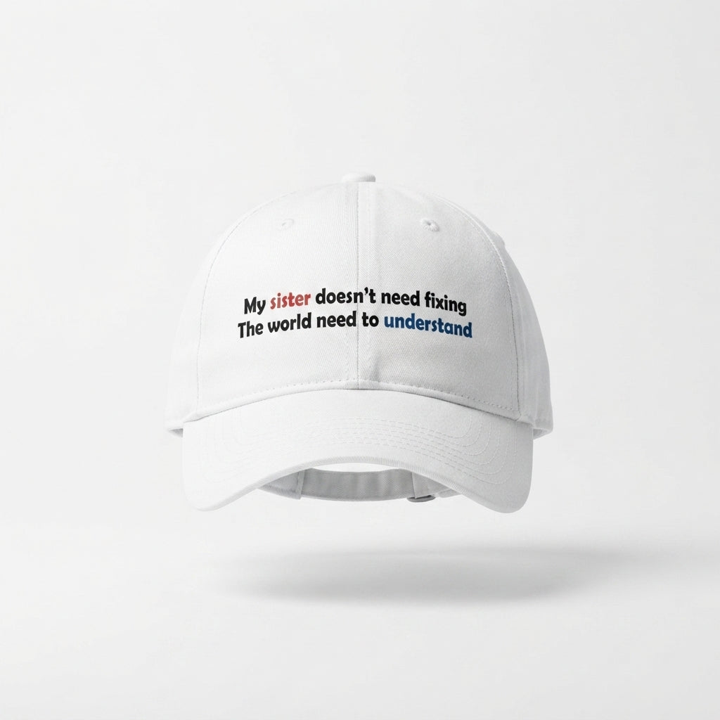 Autism Awareness Sibling Quote Graphic Baseball Cap - Proud Brother & Sister Support Cap (White)