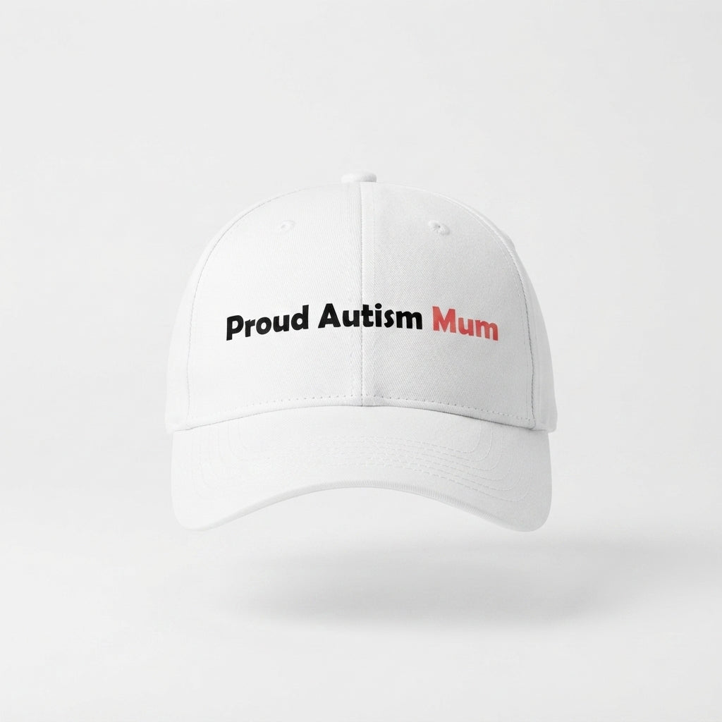 Proud Autism Dad & Mum Typography Graphic Baseball Cap - Neurodiversity Support Cap (White)