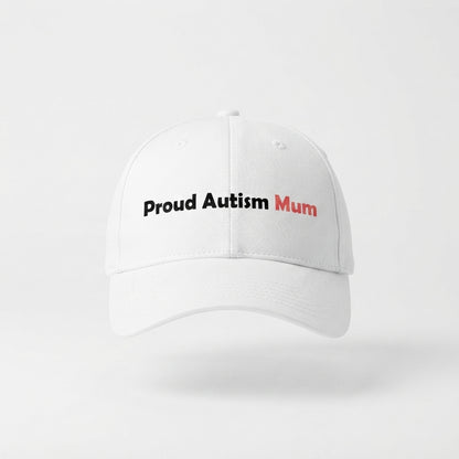 Proud Autism Dad & Mum Typography Graphic Baseball Cap - Neurodiversity Support Cap (White)