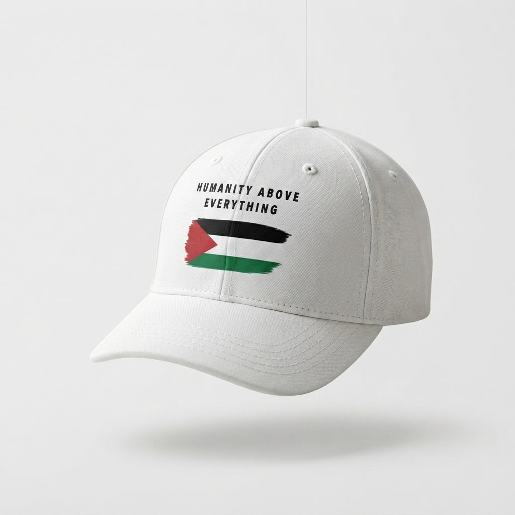 Humanity Above Everything Palestine Flag Graphic Baseball Cap - Solidarity Cap (White)