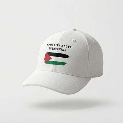 Humanity Above Everything Palestine Flag Graphic Baseball Cap - Solidarity Cap (White)