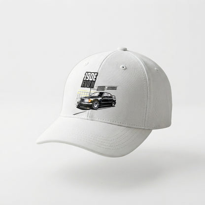 190E EVO II Classic German Sports Car Graphic Baseball Cap - Automotive Tuner Cap (White)
