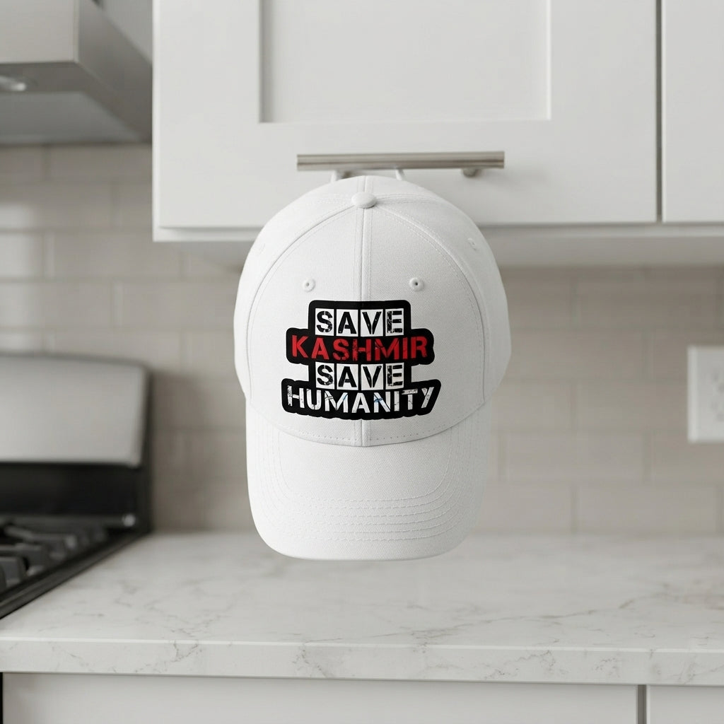 Save Kashmir Save Humanity Graphic Baseball Cap - Kashmir Solidarity Cap (White)