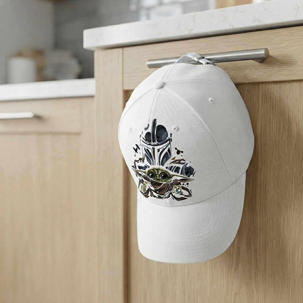 Star Wars Mandalorian & Grogu Baby Yoda Graphic Baseball Cap - Sci-Fi Fan Cap (White)