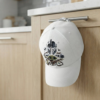 Star Wars Mandalorian & Grogu Baby Yoda Graphic Baseball Cap - Sci-Fi Fan Cap (White)