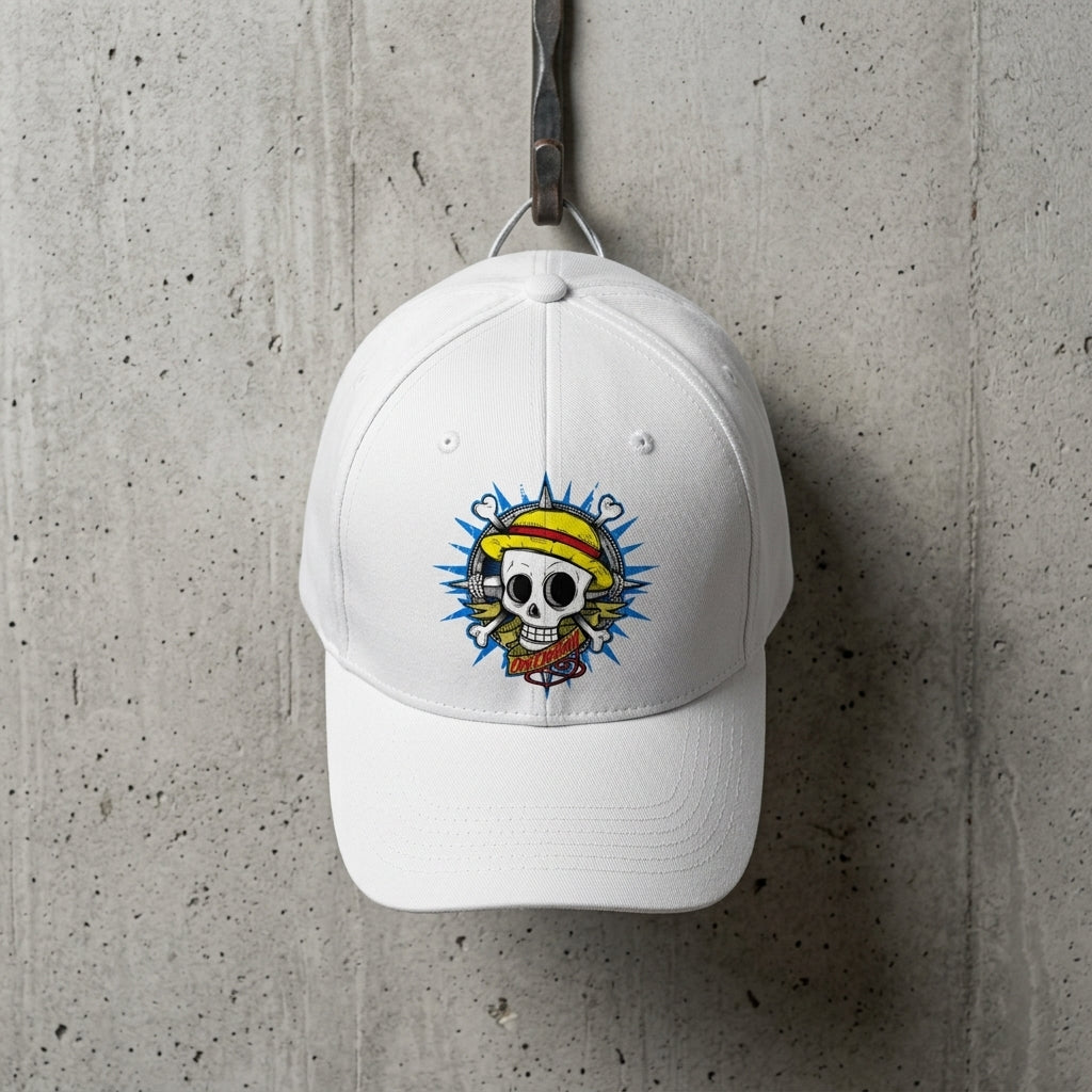 One Piece Straw Hat Pirate Jolly Roger Graphic Baseball Cap - Anime Skull Cap (Black & White)