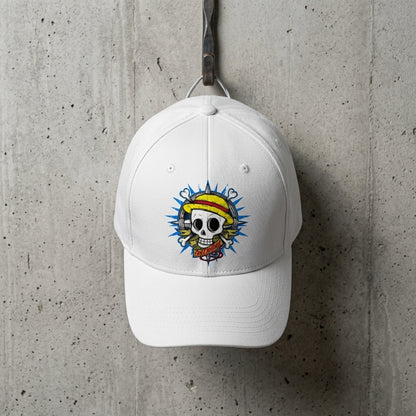 One Piece Straw Hat Pirate Jolly Roger Graphic Baseball Cap - Anime Skull Cap (Black & White)
