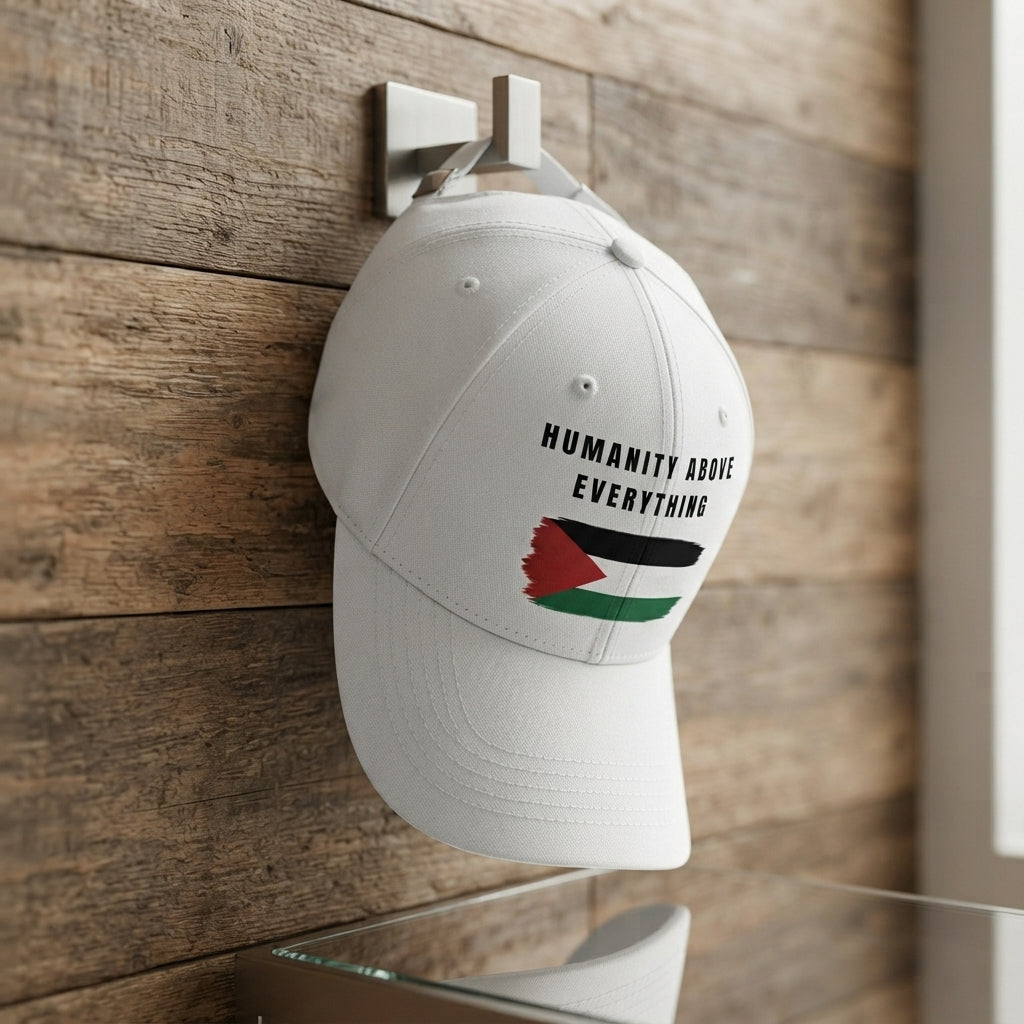 Humanity Above Everything Palestine Flag Graphic Baseball Cap - Solidarity Cap (White)