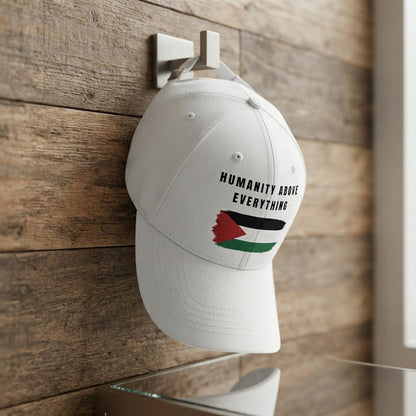 Humanity Above Everything Palestine Flag Graphic Baseball Cap - Solidarity Cap (White)