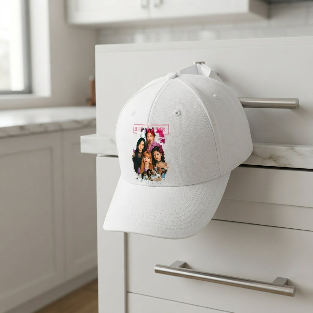 BLACKPINK K-Pop Girl Group Graphic Baseball Cap - Kpop Band Merch Cap (White)
