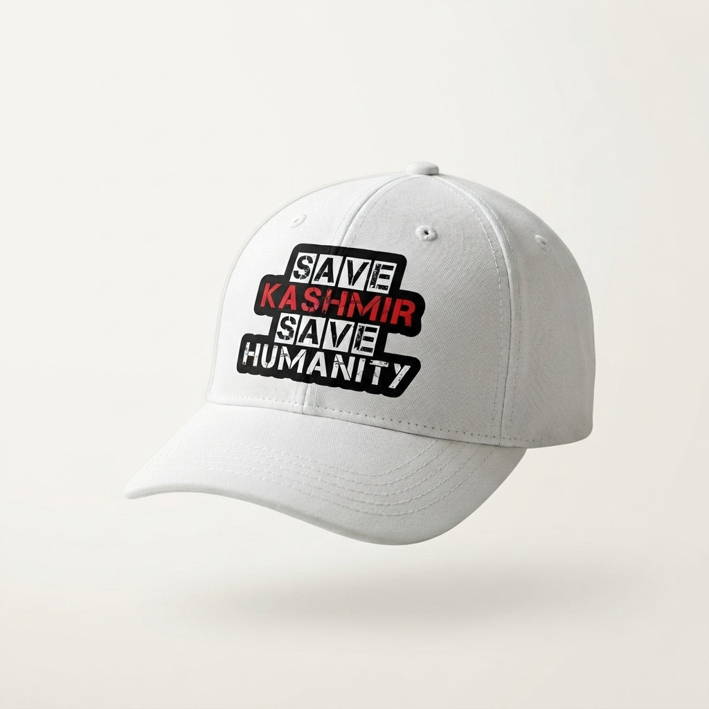 Save Kashmir Save Humanity Graphic Baseball Cap - Kashmir Solidarity Cap (White)