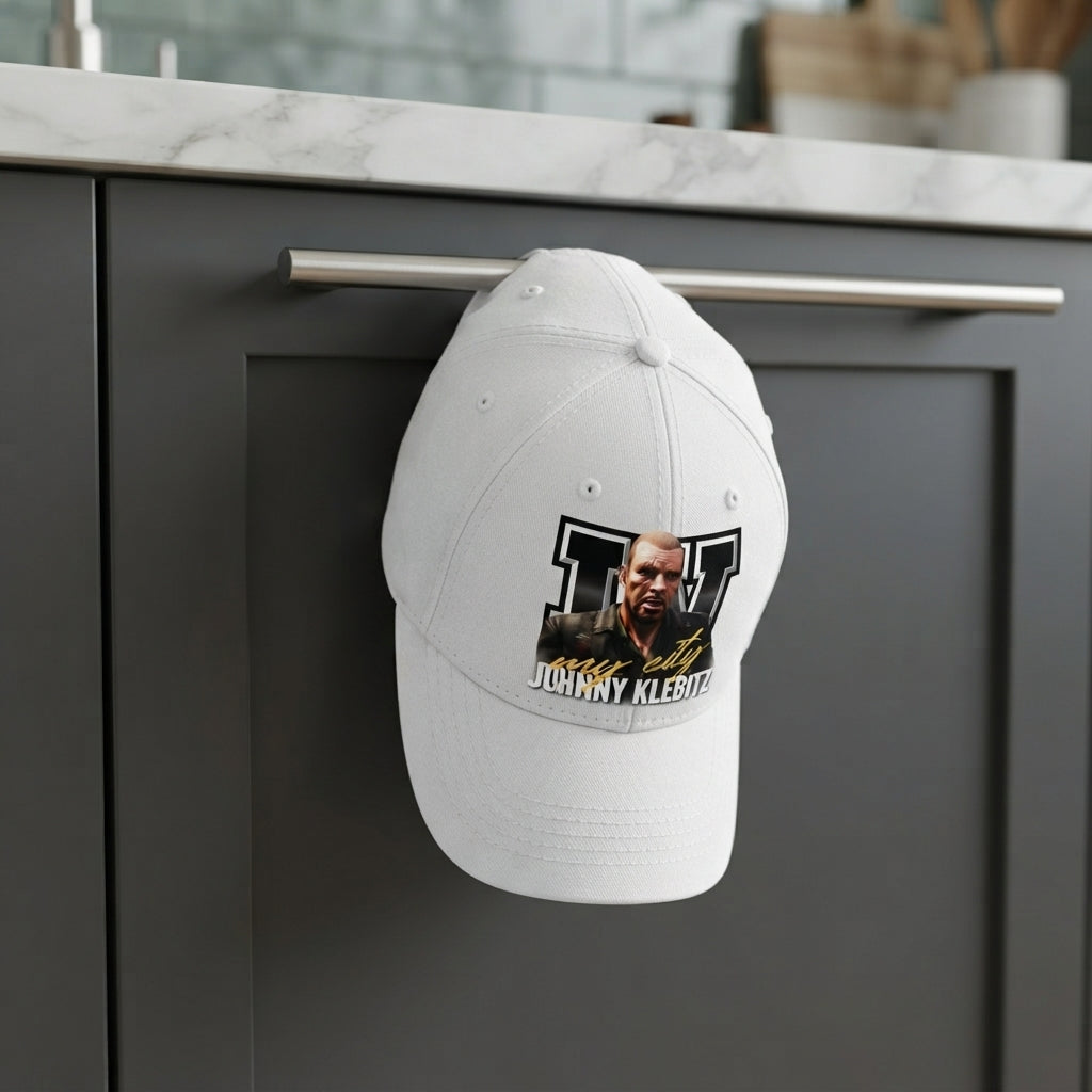 GTA Johnny Klebitz Graphic Baseball Cap - Grand Theft Auto IV Gaming Cap (White)