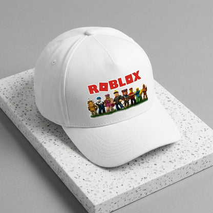 Roblox Characters & Logo Graphic Baseball Cap - Gamer Graphic Cap (Black & White)