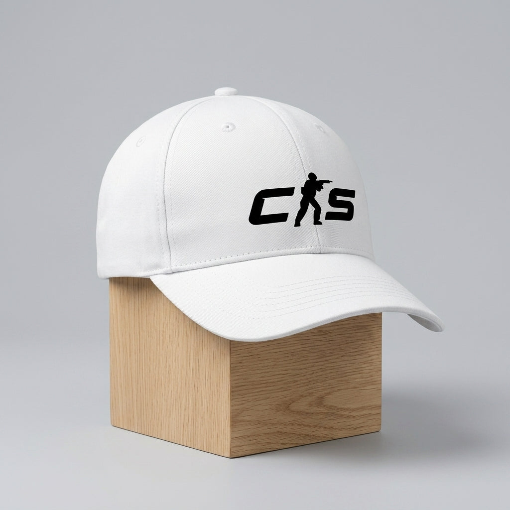 Counter-Strike CS Logo Graphic Baseball Cap - Tactical Gaming Cap (Black & White)
