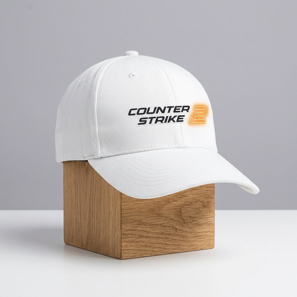 Counter-Strike 2 CS2 Logo Graphic Baseball Cap - Tactical Gaming Cap (White & Black)
