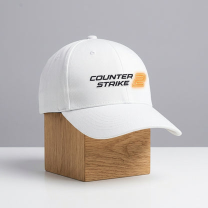 Counter-Strike 2 CS2 Logo Graphic Baseball Cap - Tactical Gaming Cap (White & Black)