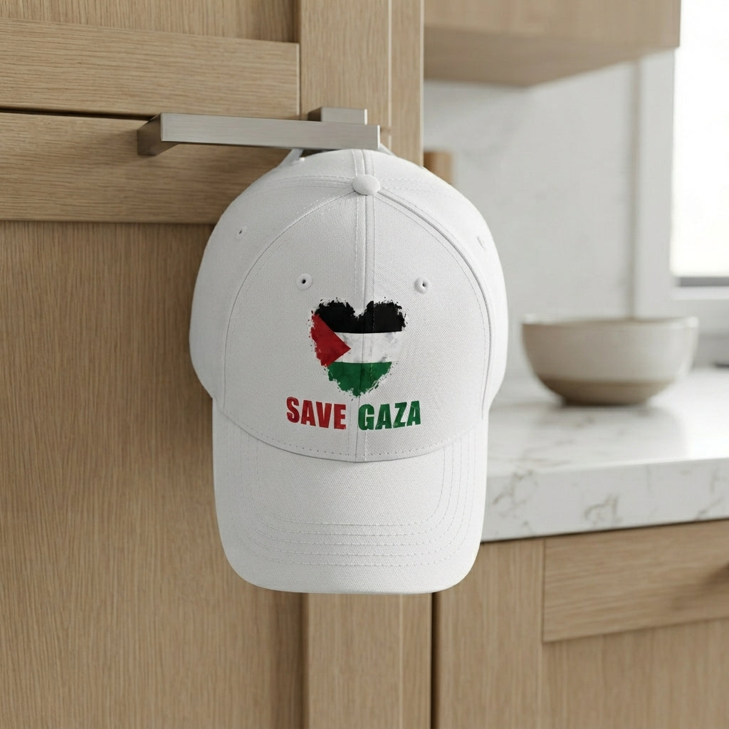 Save Gaza Palestine Flag Heart Graphic Baseball Cap - Palestinian Solidarity Cap (White)