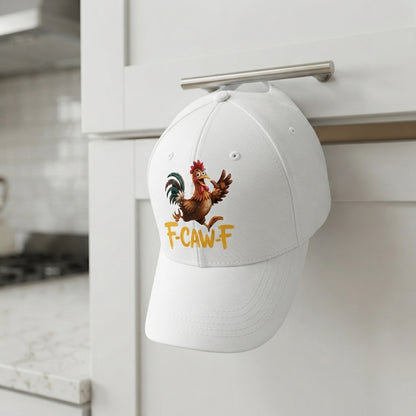 F-CAW-F Rooster Graphic Baseball Cap - Funny Animal Sound Meme Cap (Black & White)