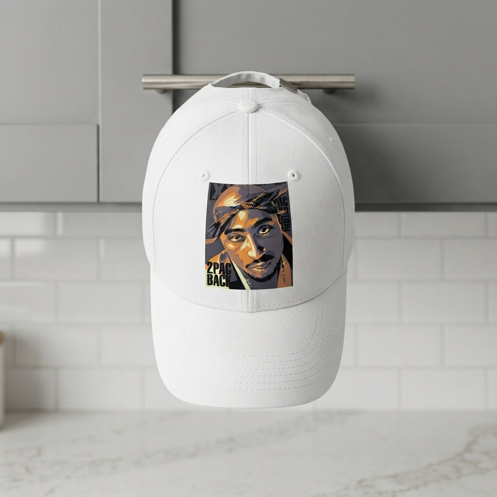 Tupac 2Pac Back Hip Hop Legend Portrait Graphic Baseball Cap - Vintage Rap Cap (White)