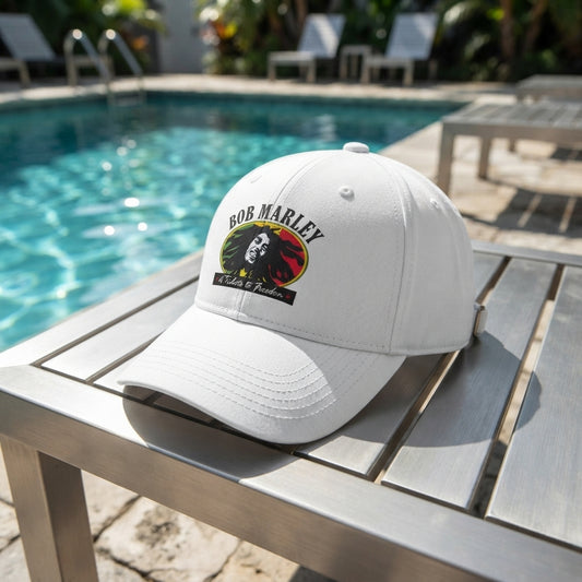 Bob Marley Tribute to Freedom Graphic Baseball Cap - Reggae Legend Cap (Black & White)