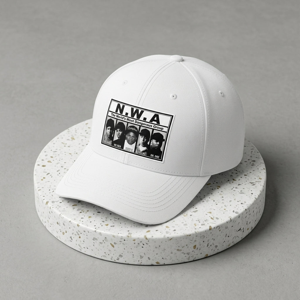 N.W.A Vintage Hip Hop Graphic Baseball Cap - NWA Music Group Cap (Black & White)