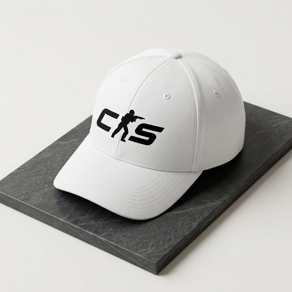 Counter-Strike CS Logo Graphic Baseball Cap - Tactical Gaming Cap (Black & White)