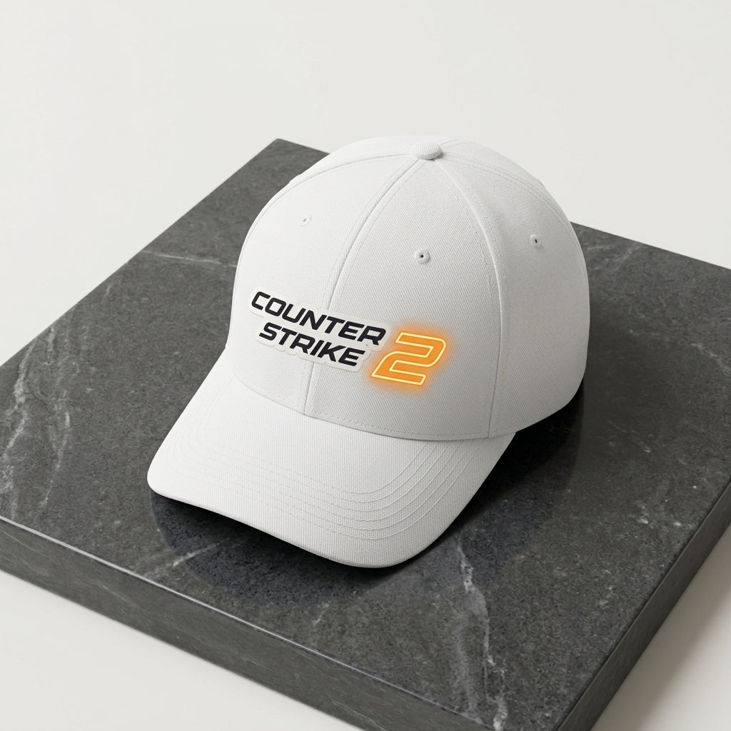 Counter-Strike 2 CS2 Logo Graphic Baseball Cap - Tactical Gaming Cap (White & Black)