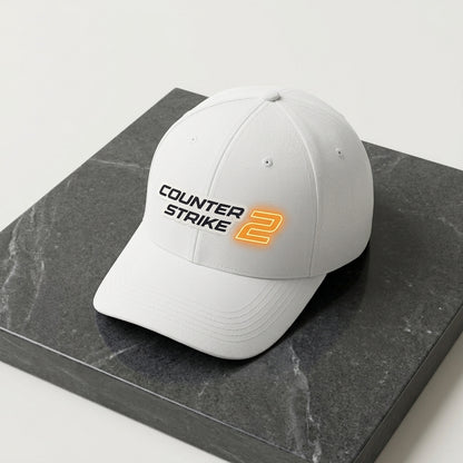 Counter-Strike 2 CS2 Logo Graphic Baseball Cap - Tactical Gaming Cap (White & Black)