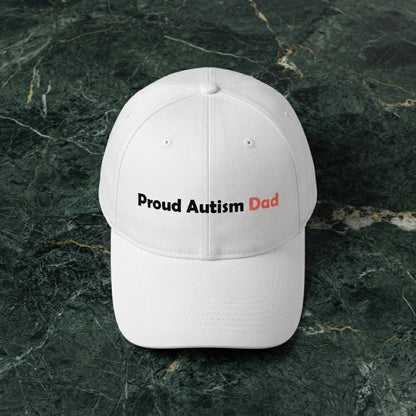 Proud Autism Dad & Mum Typography Graphic Baseball Cap - Neurodiversity Support Cap (White)